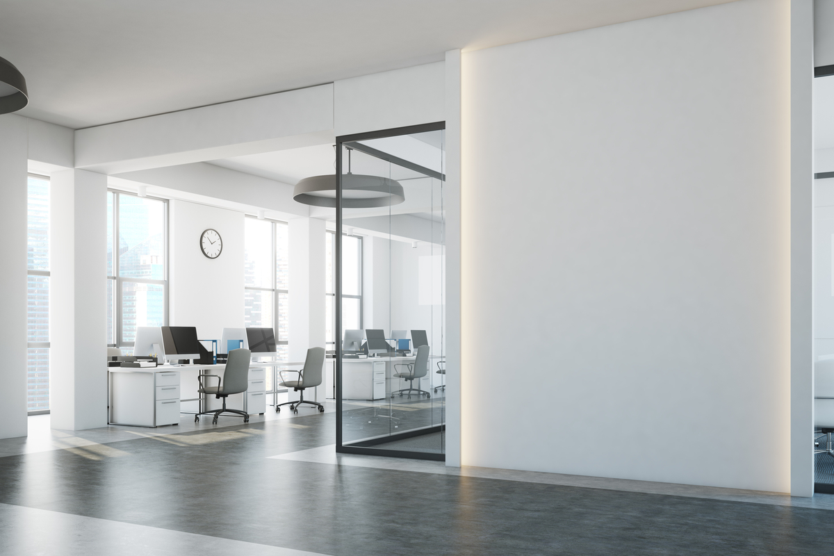 5 Tips for Keeping a Clean, Sanitary, and Safe Office concept - clean white and glass office space
