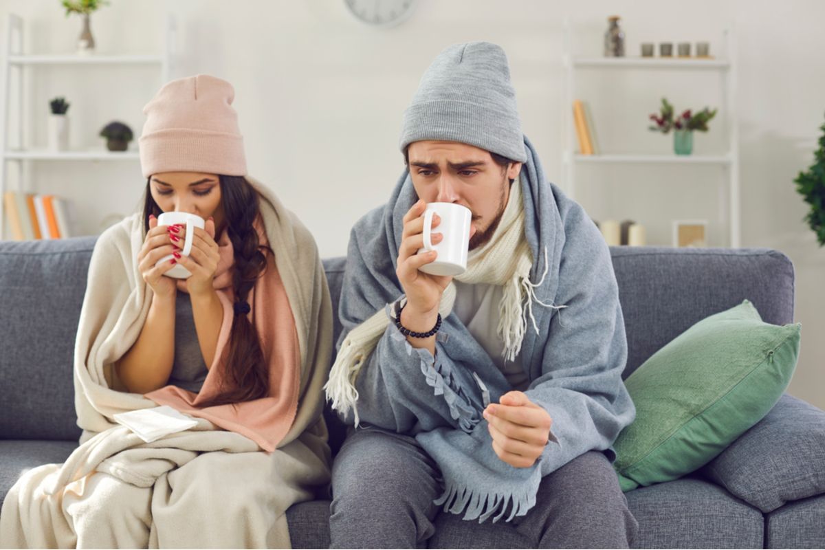 Young couple with flu or common cold