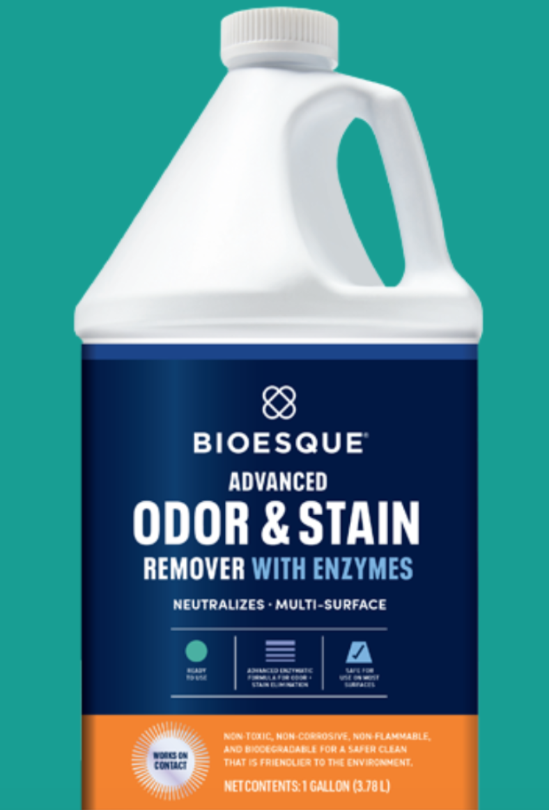 Bioesque Advanced Odor And Stain Remover Close Up On Bottle